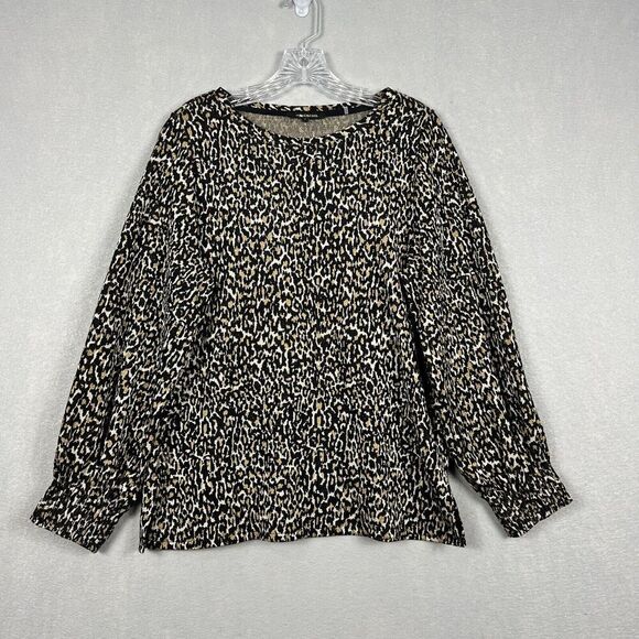 Kobi Halperin Top Size Medium Leopard Print Long Sleeve Smocked Cuff Oversized - Picture 2 of 12